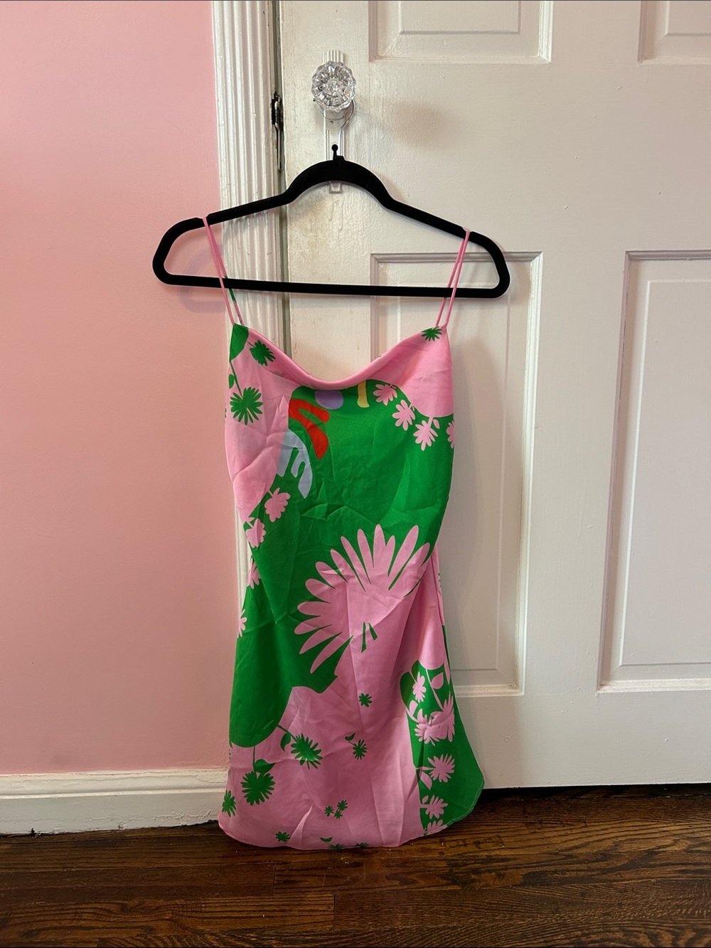 Zara Pink & Green Floral Mini Slip Dress